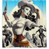 Retro Westerne Pin-up Douchegordijn (Voorkant)