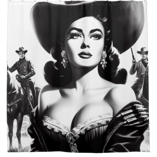 Retro Westerne Pin-up Douchegordijn (Voorkant)