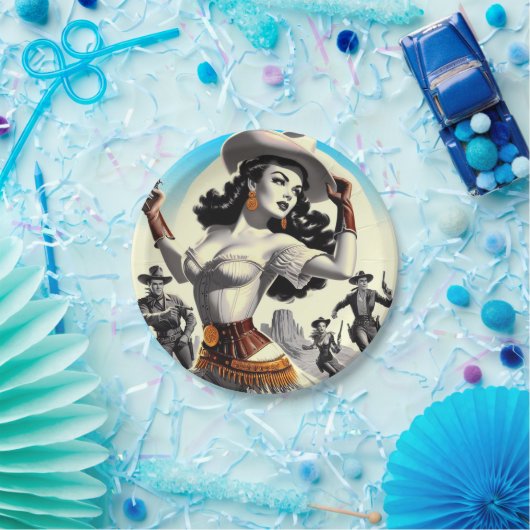 Retro Westerne Pin-up Papieren Bordje (Feest)