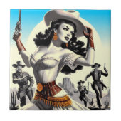 Retro Westerne Pin-up Tegeltje (Voorkant)