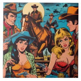 Retro Westerne striptekeningen Tegeltje