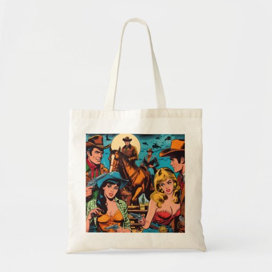 Retro Westerne striptekeningen Tote Bag (Voorkant)
