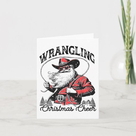 Retro Westerne Xmas Wrangling Christmas Cheer Sant Kaart (Voorkant)