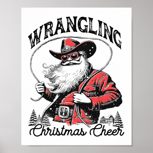 Retro Westerne Xmas Wrangling Christmas Cheer Sant Poster (Voorkant)