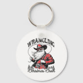Retro Westerne Xmas Wrangling Christmas Cheer Sant Sleutelhanger (Voorkant)