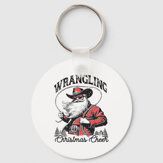 Retro Westerne Xmas Wrangling Christmas Cheer Sant Sleutelhanger (Voorkant)