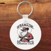 Retro Westerne Xmas Wrangling Christmas Cheer Sant Sleutelhanger (Voorkant)