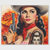 Retro Westerse Pin-up Cadeaupapier (Vlak)