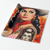 Retro Westerse Pin-up Cadeaupapier (Uitgerold)
