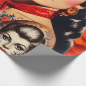 Retro Westerse Pin-up Cadeaupapier (Hoek)