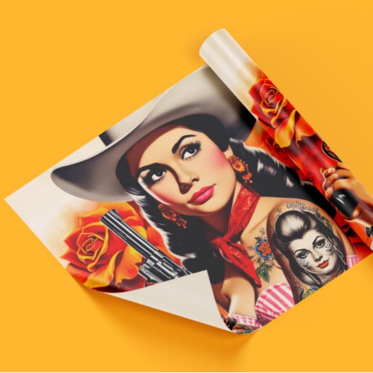 Retro Westerse Pin-up Cadeaupapier