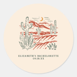 Retro Westerse Woestijn Cactus | Bachelorette Ronde Sticker