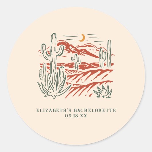 Retro Westerse Woestijn Cactus | Bachelorette Ronde Sticker (Voorkant)