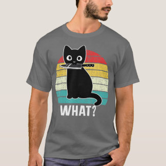 Retro What Cat Black Knife Meow Kat Funny Cats M T-shirt