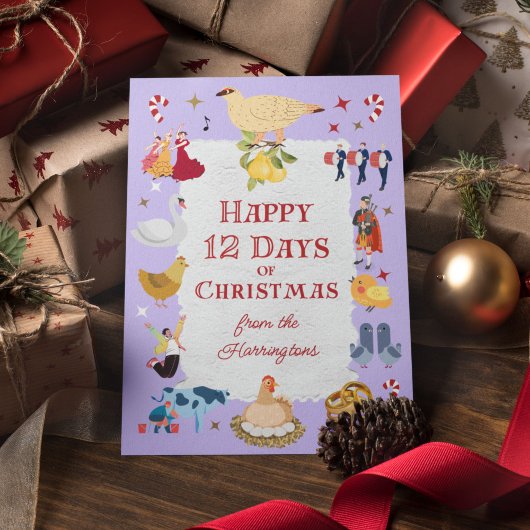 Retro Whimsical 12 Days of Christmas Feestdagen Kaart