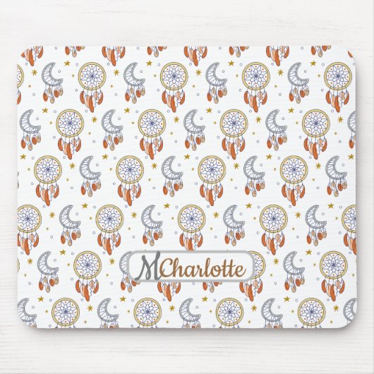 Retro Whimsical Boho Pattern Monogram Name Muismat (Voorkant)