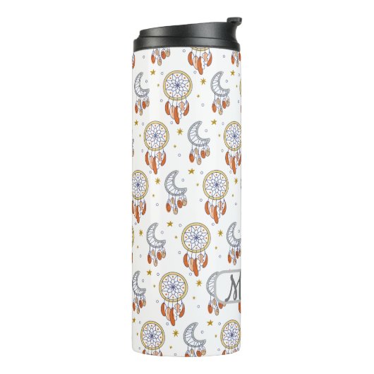 Retro Whimsical Boho Pattern Monogram Name Thermosbeker (Gedraaid links)