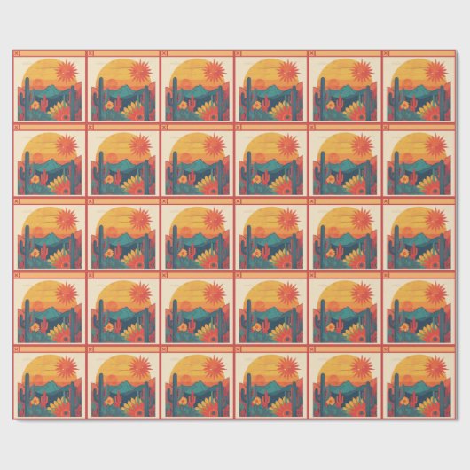 Retro Whimsical Boho stijl zonsondergang landschap Cadeaupapier (Vlak)