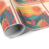 Retro Whimsical Boho stijl zonsondergang landschap Cadeaupapier (Rol Hoek)