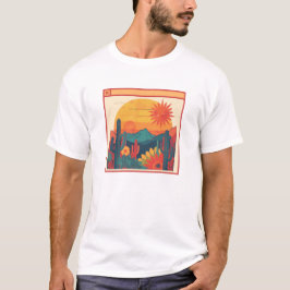 Retro Whimsical Boho stijl Zonsondergang Landschap T-shirt