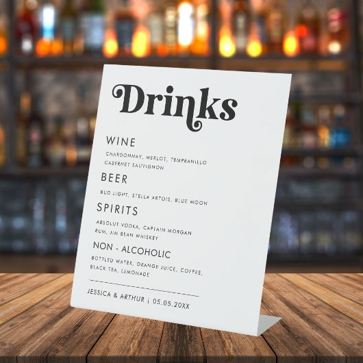 Retro Whimsical Bold Script Wedding Bar, menu Drin Reclamebord Met Voetstuk