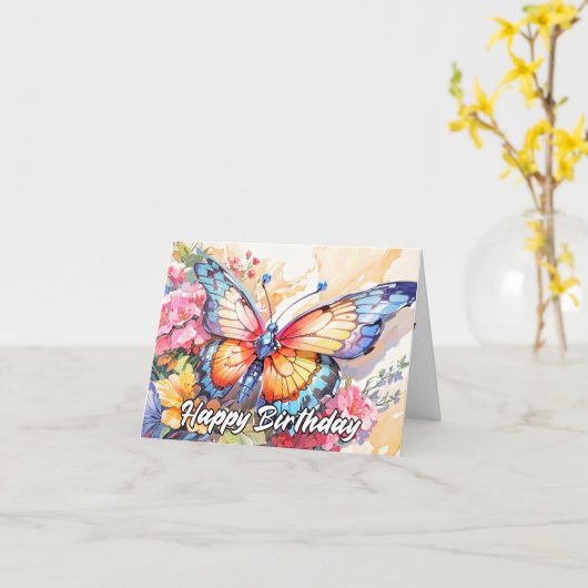 Retro Whimsical Butterfly Happy Birthday Kaart (Gele Bloem)