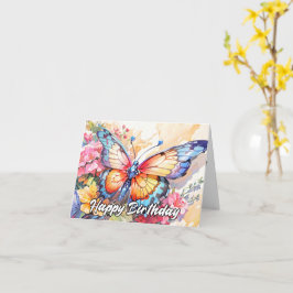Retro Whimsical Butterfly Happy Birthday Kaart
