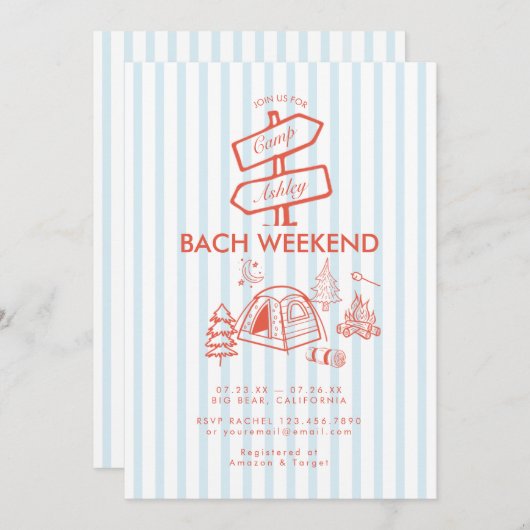 Retro Whimsical Camping Bachelorette-weekend Kaart (Voorkant / Achterkant)