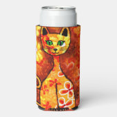 Retro Whimsical Cat Kat Bloemen Geel Rood Sinaasap Seltzer Blikjeskoeler (Seltzer Achterkant)