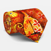 Retro Whimsical Cat Kat Bloemen Geel Rood Sinaasap Stropdas (Opgerold)