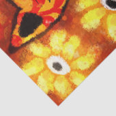 Retro Whimsical Cat Kat Bloemen Geel Rood Sinaasap Tissuepapier (Detail)