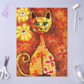 Retro Whimsical Cat Kat Bloemen Sinaasappel Decoup Tissuepapier (Craft)