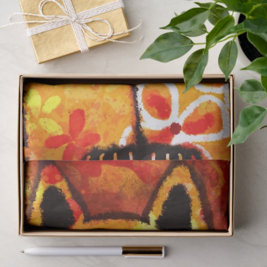 Retro Whimsical Cat Kat Bloemen Sinaasappel Decoup Tissuepapier (Geschenk)