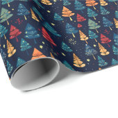 Retro Whimsical + donkere kerstbomen Cadeaupapier (Rol Hoek)