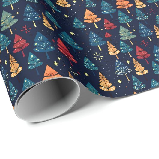 Retro Whimsical + donkere kerstbomen Cadeaupapier (Rol Hoek)