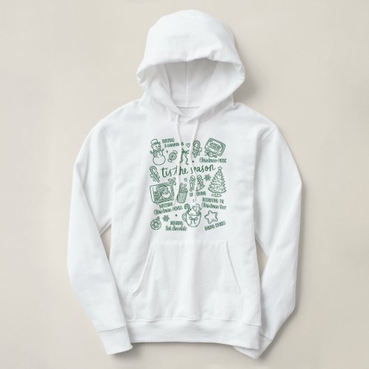  Retro Whimsical Festive Green Christmas Doodles Hoodie (Design voorkant)