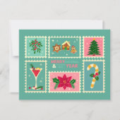 Retro Whimsical Groen en Roze Feestdagenkaart (Voorkant)