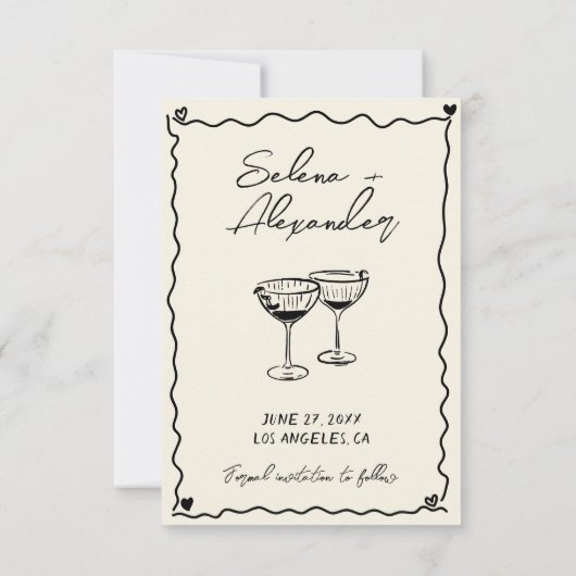 Retro Whimsical hand geschreven bruiloft Save The Date (Achterkant)