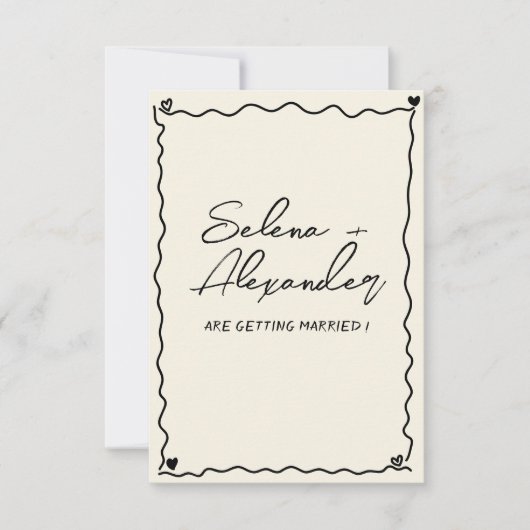 Retro Whimsical hand geschreven bruiloft Uitnodigi Save The Date (Voorkant)