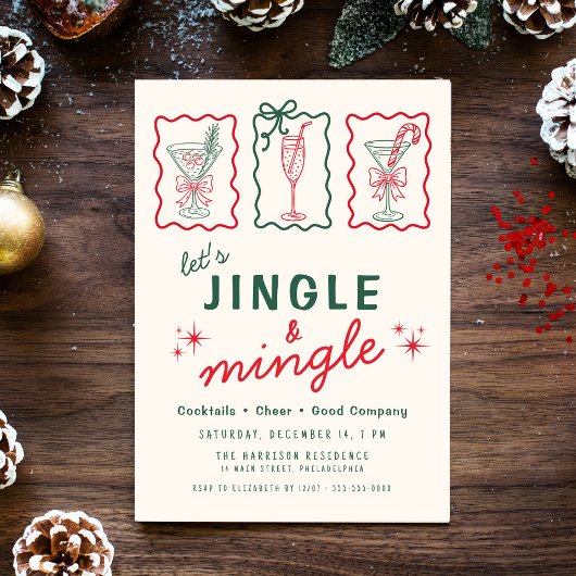 Retro Whimsical Jingle Mingle Kerstfeest Kaart