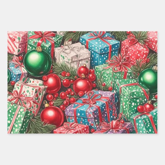 Retro Whimsical Kerstmis Inpakpapier Vel (Voorkant 3)