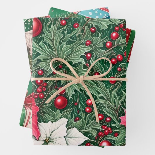 Retro Whimsical Kerstmis Inpakpapier Vel (In situ)