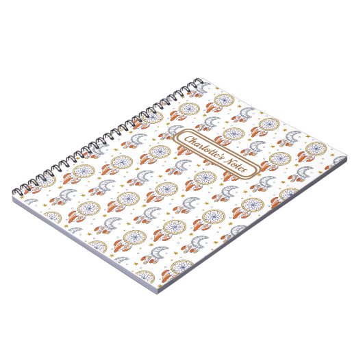 Retro Whimsical Mandala Boho Patroonnaam Notitieboek (Linkerzijde)