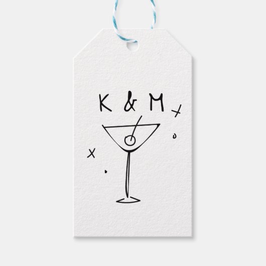 Retro Whimsical Martini Hand getekende aangepaste Cadeaulabel (Voorkant)