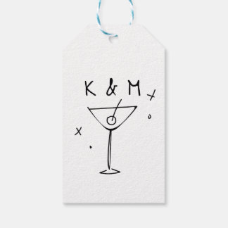 Retro Whimsical Martini Hand getekende aangepaste  Cadeaulabel