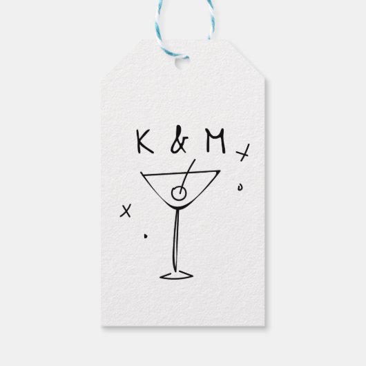 Retro Whimsical Martini Hand getekende aangepaste Cadeaulabel (Achterkant)