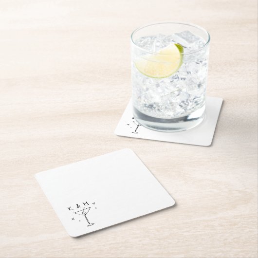 Retro Whimsical Martini Hand getekende aangepaste Kartonnen Onderzetters (Insitu)