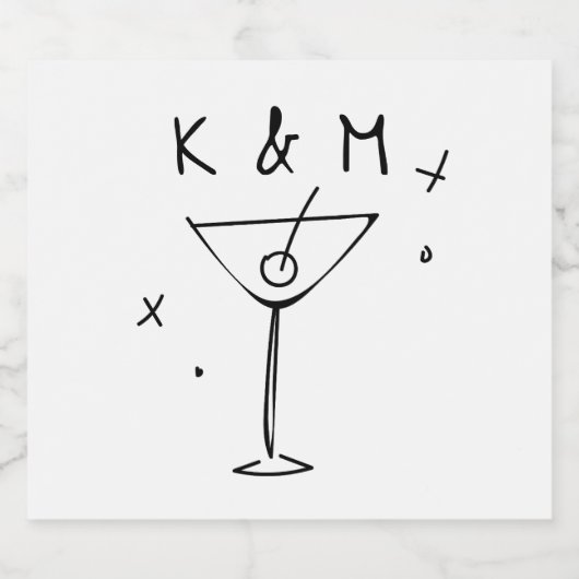 Retro Whimsical Martini Hand getekende aangepaste Likeurfles Etiket (Enkel label)