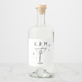 Retro Whimsical Martini Hand getekende aangepaste  Likeurfles Etiket (Voorkant)
