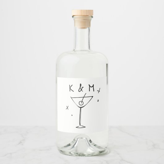Retro Whimsical Martini Hand getekende aangepaste  Likeurfles Etiket (Voorkant)